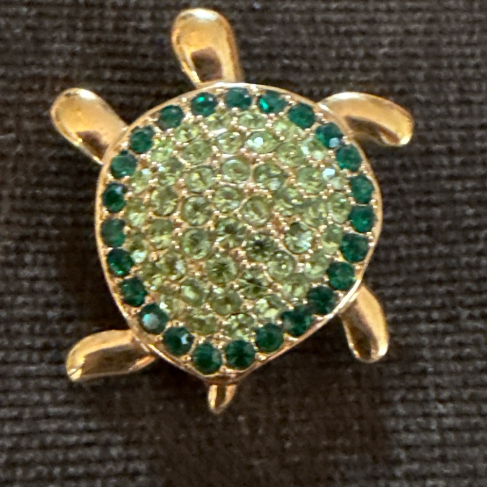 Monet Small Sparkling Green and Gold Turtle Brooch